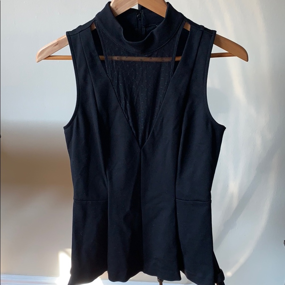 Guess Black Peplum Going Out Top with Mesh Insert